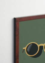 Plakat oprawiony w drewnianą brązową ramkę Vintage Italia: do pokoju dziecięcego okulary przeciwsłoneczne na zielonym tle vintage