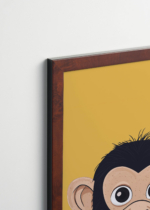 Plakat oprawiony w drewnianą brązową ramkę Vintage Italia: słodka małpka do pokoju dziecięcego
