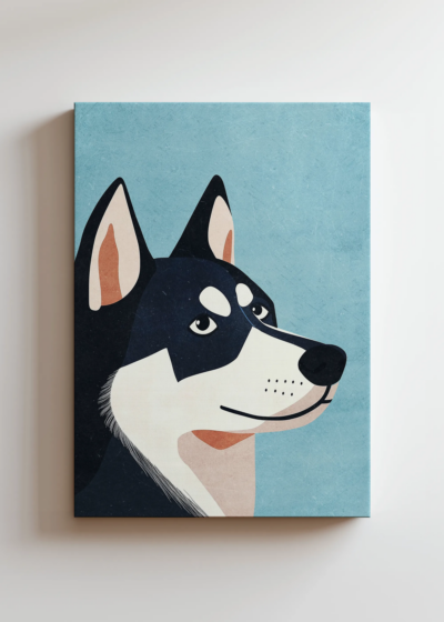 husky pies na niebieskim tle skandynawski do pokoju dziecięcego obraz na płótnie