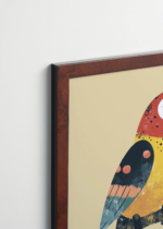 Plakat oprawiony w drewnianą brązową ramkę Vintage Italia: do pokoju dziecięcego kolorowa papuga vintage