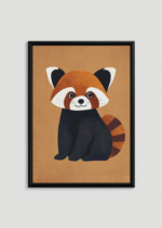 Plakat w drewnianej czarnej ramce: panda ruda ilustracja do pokoju dziecięcego