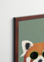 Plakat oprawiony w drewnianą brązową ramkę Vintage Italia: do pokoju dziecięcego czerwona panda w okularach skandynawski