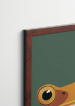 Plakat oprawiony w drewnianą brązową ramkę Vintage Italia: do pokoju dziecięcego żółta żabka w stylu skandynawskim