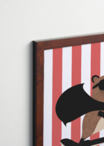 Plakat oprawiony w drewnianą brązową ramkę Vintage Italia: do pokoju dziecięcego słodki gryzoń superbohater na deskorolce