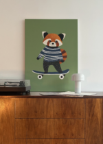 czerwona panda na deskorolce do pokoju dziecięcego obraz na płótnie