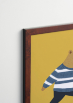 Plakat oprawiony w drewnianą brązową ramkę Vintage Italia: do pokoju dziecięcego niedźwiedź na deskorolce w stylu skandynawskim
