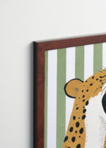 Plakat oprawiony w drewnianą brązową ramkę Vintage Italia: do pokoju dziecięcego gepard ryczący