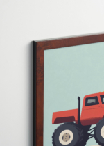 Plakat oprawiony w drewnianą brązową ramkę Vintage Italia: czerwony monster truck dla dzieci pokój chłopca
