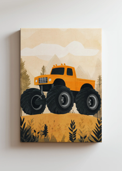 monster truck pomarańczowy samochód do pokoju dziecięcego obraz na płótnie