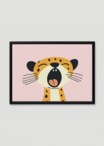 Plakat w drewnianej czarnej ramce: wesoły gepard do pokoju dziecięcego