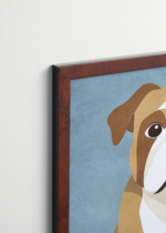 Plakat oprawiony w drewnianą brązową ramkę Vintage Italia: buldog angielski minimalistyczny geometryczny dziecięcy