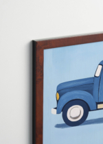 Plakat oprawiony w drewnianą brązową ramkę Vintage Italia: samochód vintage pickup niebieski dla dzieci retro
