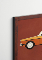 Plakat oprawiony w drewnianą brązową ramkę Vintage Italia: retro samochód z lat 70. vintage pomarańczowy do pokoju dziecięcego