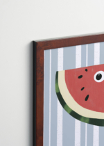 Plakat oprawiony w drewnianą brązową ramkę Vintage Italia: do pokoju dziecięcego wesoły arbuz z uśmiechem skandynawski