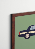 Plakat oprawiony w drewnianą brązową ramkę Vintage Italia: samochód policyjny radiowóz dla dzieci motoryzacyjny