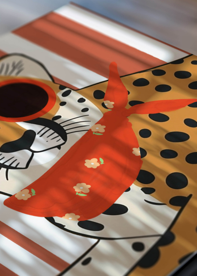 Zbliżenie na detale plakatu: do pokoju dziecięcego gepard w okularach skandynawski