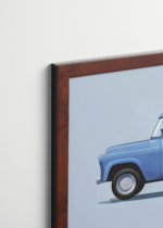 Plakat oprawiony w drewnianą brązową ramkę Vintage Italia: niebieski samochód pickup retro dla dzieci vintage truck