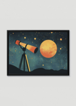 Plakat w drewnianej czarnej ramce: astronomiczny teleskop kosmos planeta do pokoju dziecięcego