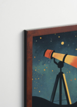Plakat oprawiony w drewnianą brązową ramkę Vintage Italia: astronomiczny teleskop kosmos planeta do pokoju dziecięcego
