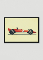 Plakat w drewnianej czarnej ramce: czerwony samochód F1 bolid wyścigowy vintage dla chłopca