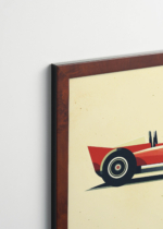 Plakat oprawiony w drewnianą brązową ramkę Vintage Italia: czerwony samochód F1 bolid wyścigowy vintage dla chłopca