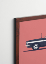Plakat oprawiony w drewnianą brązową ramkę Vintage Italia: radiowóz policyjny samochód retro minimalistyczny do pokoju dziecięcego