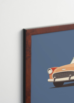 Plakat oprawiony w drewnianą brązową ramkę Vintage Italia: czerwony kabriolet retro samochód vintage lata 50