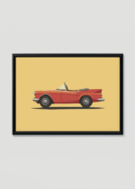 Plakat w drewnianej czarnej ramce: do pokoju dziecięcego czerwony kabriolet retro vintage auto klasyczny