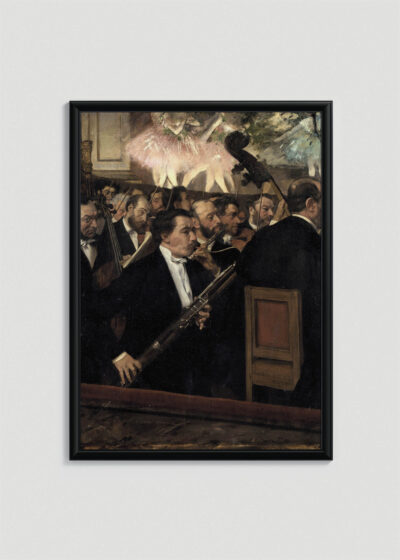 Plakat w drewnianej czarnej ramce: Orkiestra w Operze Edgar Degas impresjonizm muzyka
