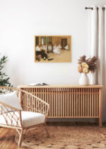 Aranżacja wnętrza, na ścianie wisi plakat w ramce: Klasa tańca Edgar Degas impresjonizm balet 1874