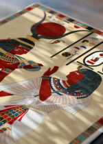 Zbliżenie na detale plakatu: egipski kapłan ceremonia Belzoni 1820