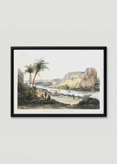 Plakat w drewnianej czarnej ramce: Egipt Abu Simbel Belzoni 1820 vintage rycina