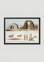 Plakat w drewnianej czarnej ramce: ryciny archeologiczne Belzoni Egipt 1820