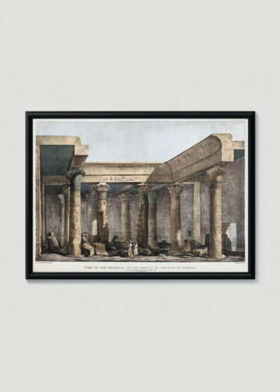 Plakat w drewnianej czarnej ramce: świątynia Philae Egipt Belzoni 1820 archeologia