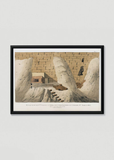 Plakat w drewnianej czarnej ramce: ekspedycja archeologiczna Belzoni Egipt 1820