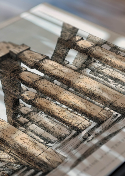 Zbliżenie na detale plakatu: Świątynia Karnak Egipt Belzoni 1820 reprint