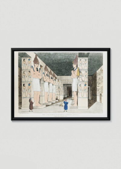 Plakat w drewnianej czarnej ramce: Świątynia egipska Belzoni odkrycia archeologiczne