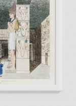 Zbliżenie na detale plakatu oprawionego w drewnianą białą ramkę od Plakatello®: Świątynia egipska Belzoni odkrycia archeologiczne