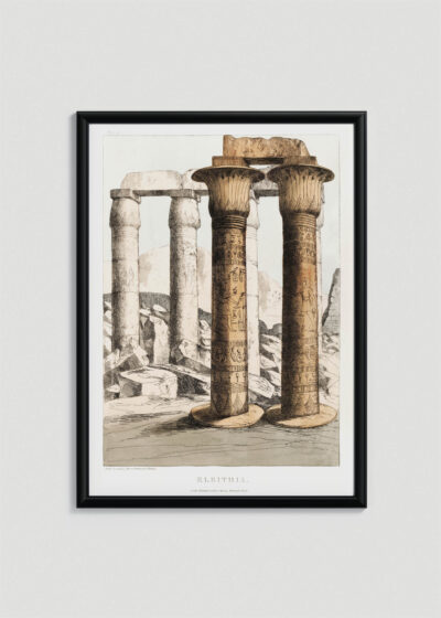 Plakat w drewnianej czarnej ramce: kolumny egipskie Belzoni 1820 antyczna rycina