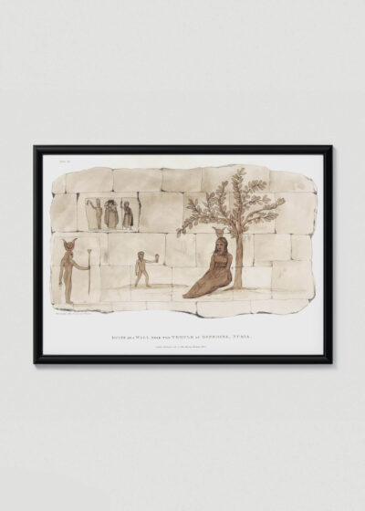 Plakat w drewnianej czarnej ramce: egipski relief starożytny Belzoni odkrycia 1820