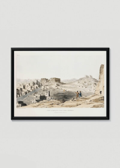Plakat w drewnianej czarnej ramce: Miasto Bakkus Egipt Giovanni Battista Belzoni