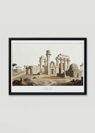 Plakat w drewnianej czarnej ramce: ruiny świątyni Erments Egipt Belzoni 1820