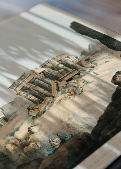 Zbliżenie na detale plakatu: Ruiny świątyni Kom Ombo Egipt Belzoni 1820