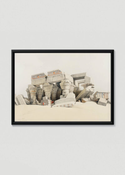 Plakat w drewnianej czarnej ramce: Świątynia Kom Ombo David Roberts Egipt akwarela