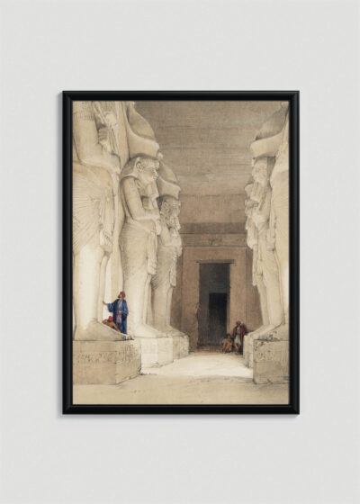 Plakat w drewnianej czarnej ramce: Abu Simbel David Roberts wnętrze świątyni Egipt
