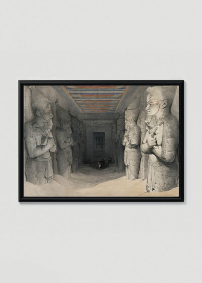 Plakat w drewnianej czarnej ramce: Abu Simbel świątynia Ramzesa II David Roberts