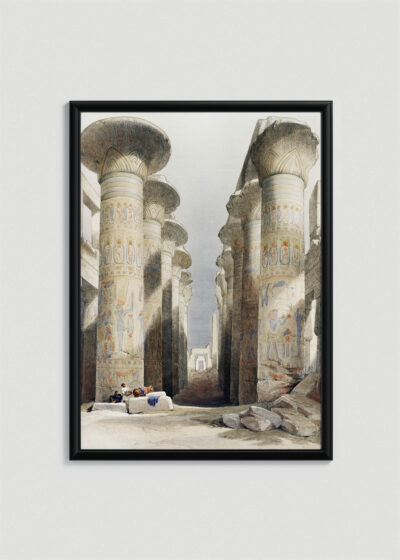 Plakat w drewnianej czarnej ramce: Świątynia Karnak Egipt David Roberts kolumny