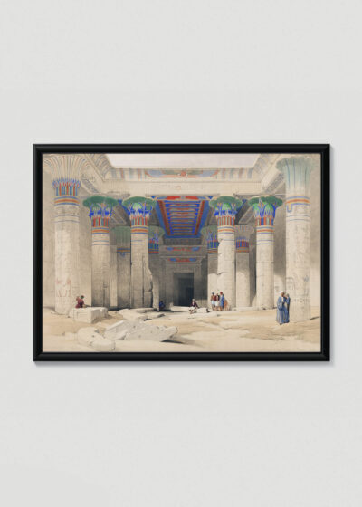 Plakat w drewnianej czarnej ramce: Świątynia Philae Egipt David Roberts litografia