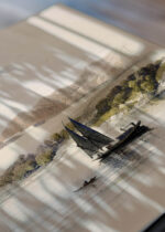 Zbliżenie na detale plakatu: Egipt widok na Nil David Roberts antyczny