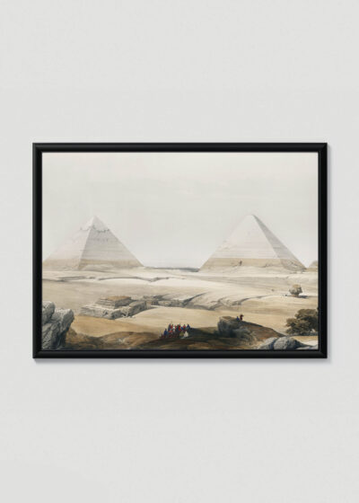 Plakat w drewnianej czarnej ramce: Piramidy w Gizie David Roberts Egipt